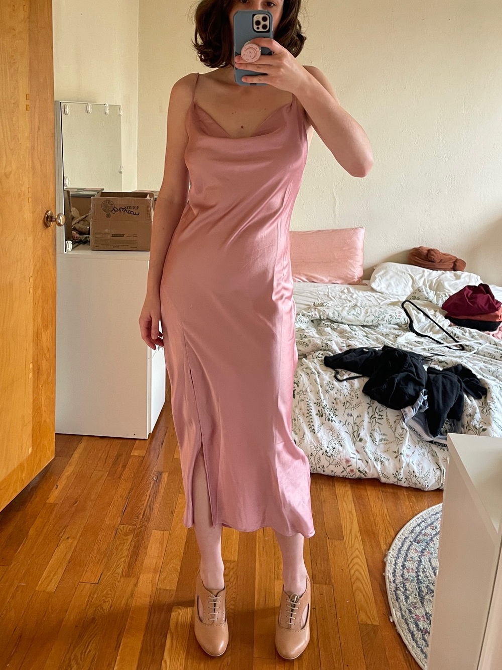 Dusty pink maxi satin slip dress